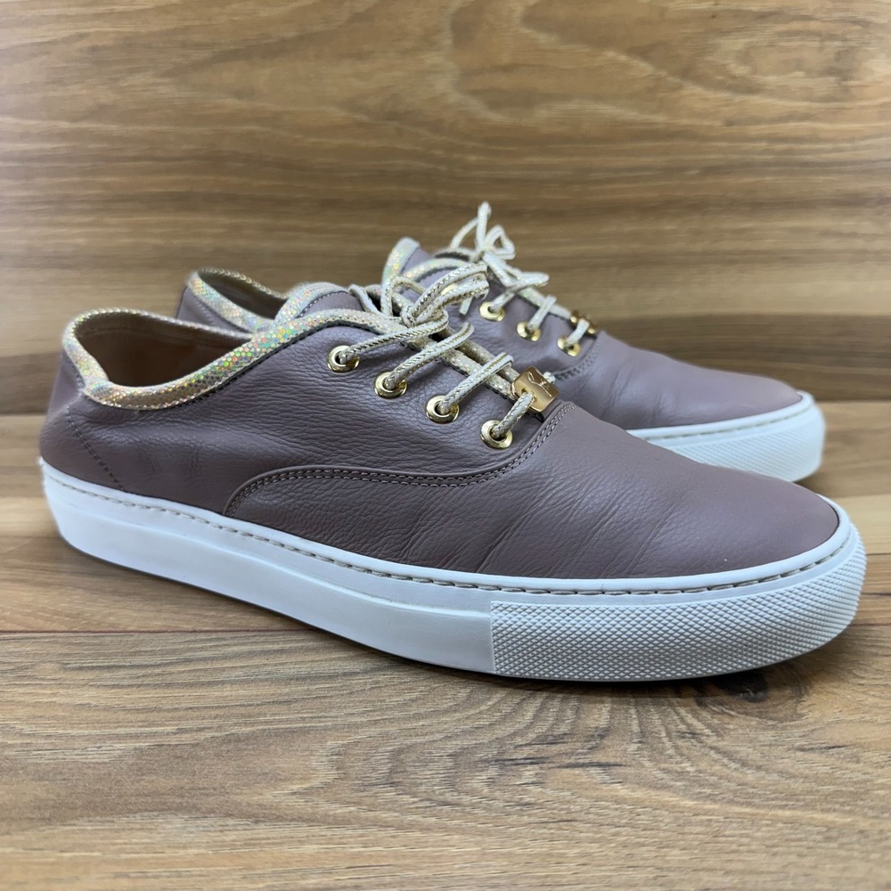 Sancari Taupe Leather Sneakers Womens 9 EU 39 Low Top Casual Modern‎ Slip On